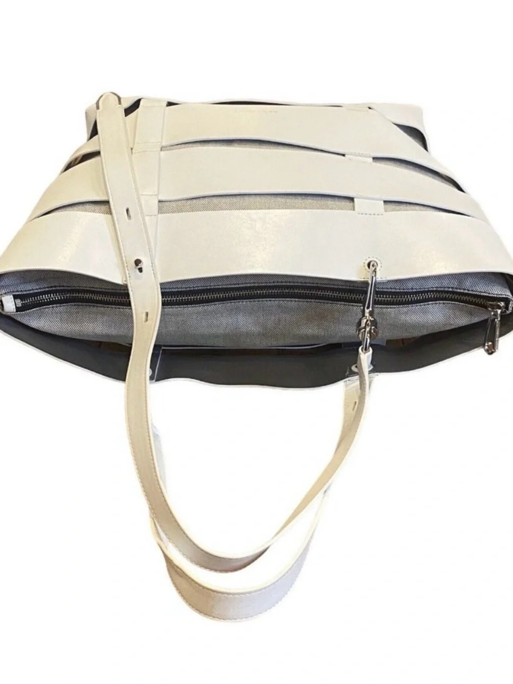 Rebecca Minkoff Cage Stella Large Leather White Tote Bag Purse with Pouch